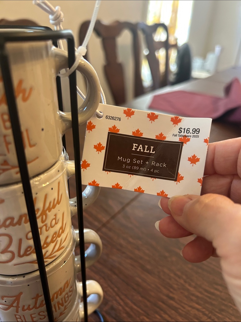 Stackable Ceramic Mug Set - Cream with Autumn Script - Picture 3 of 7